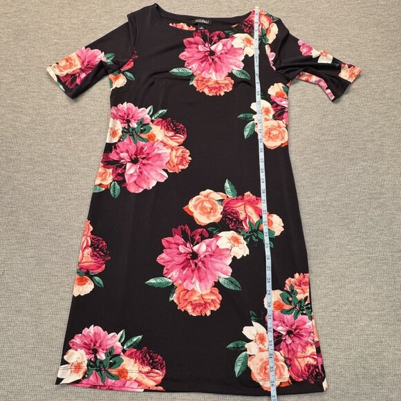 Roz & Ali Womens Black Floral Half Sleeve Dress Boat Neck Knee Length Size M - Picture 11 of 15